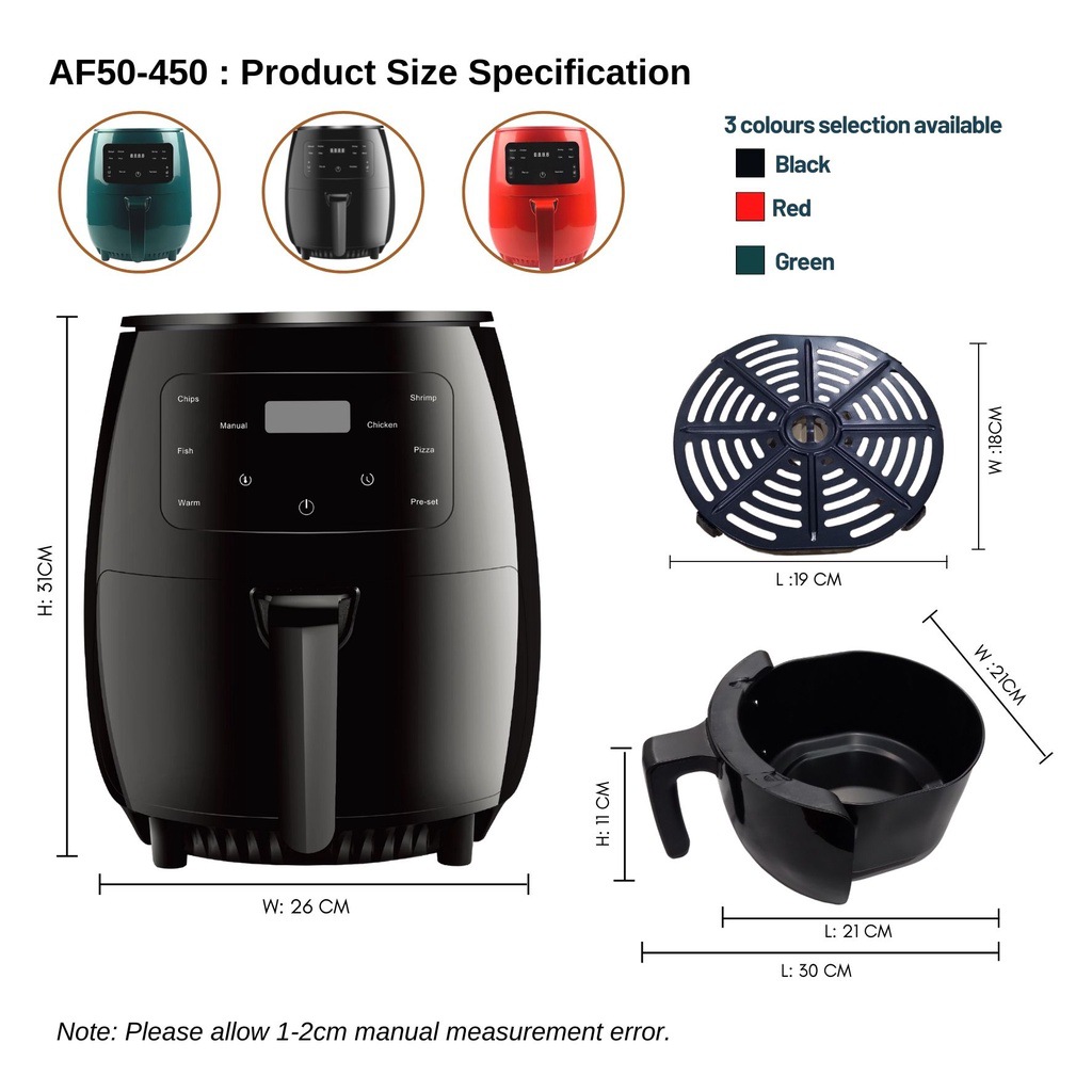 2L 3L 3.5L 4.5L 5L 6L  8L 12L  - Air Fryer 5L Digital review and price