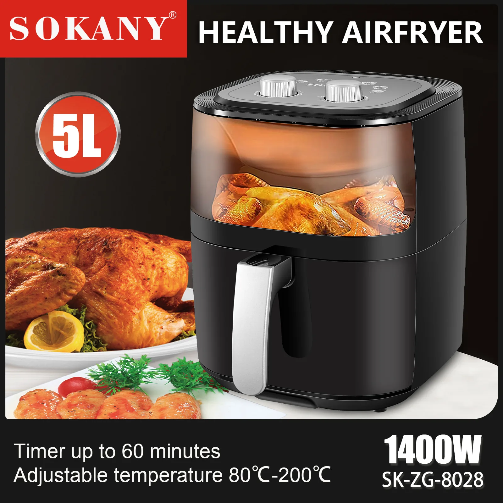 Wholesale Sokany 5L Smart Digi - Air Fryer 5L Digital review and price