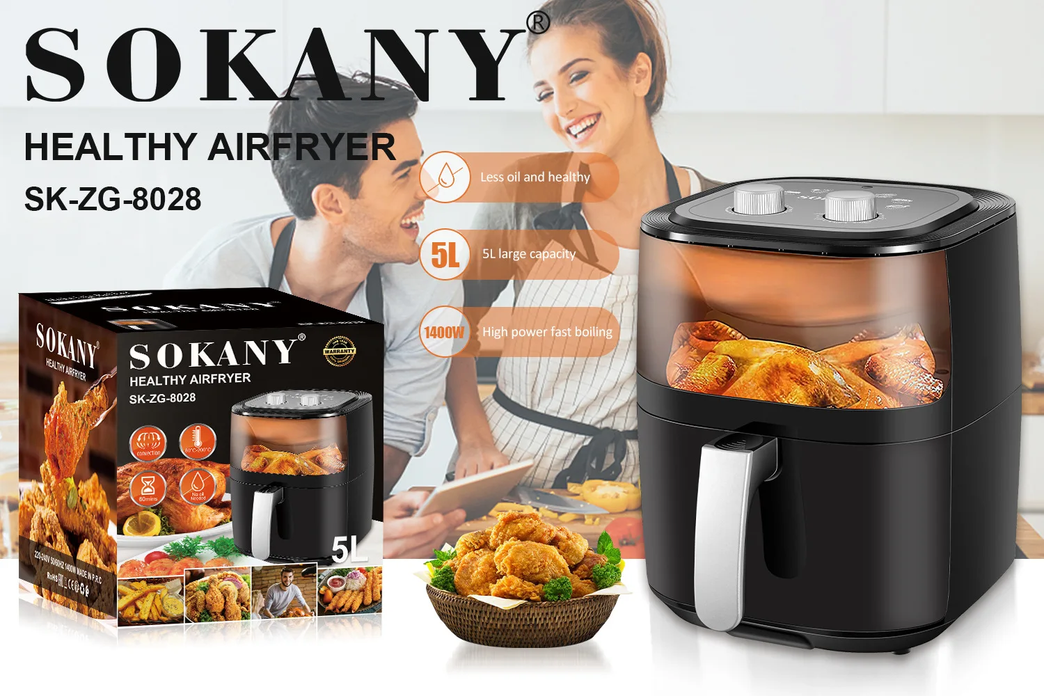 Wholesale Sokany 5L Smart Digi - Air Fryer 5L Digital review and price